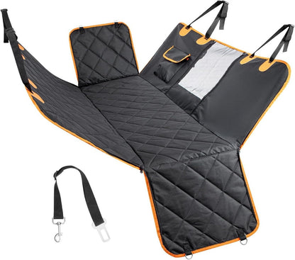Dog Car Seat Cover Hammock for Back Seat with Mesh Window & Storage Pocket Waterproof Pet Car Bed Protector for Cars SUVs Trucks