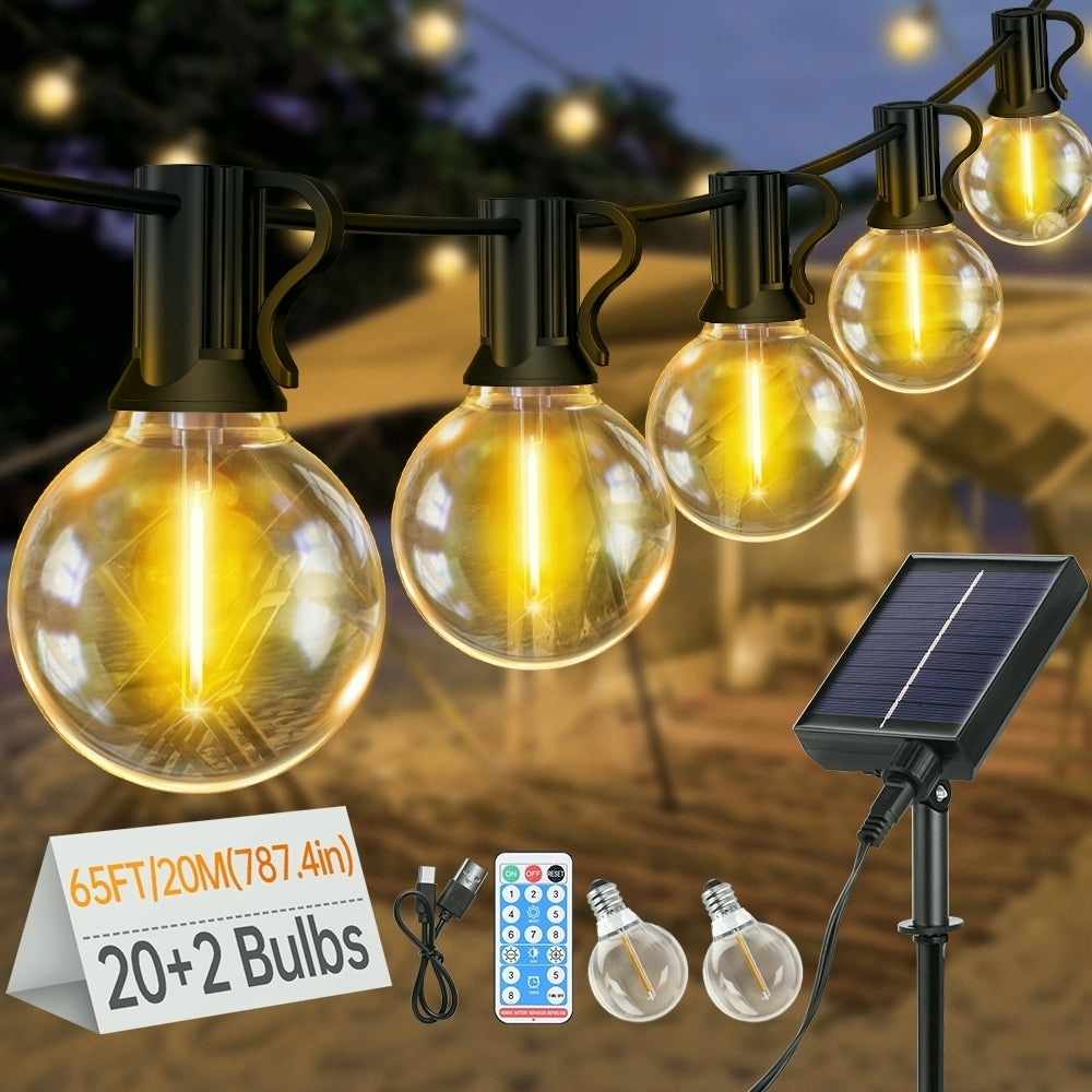15.25m/20.13m/30.49m G40 Solar Light String, Ip44 Waterproof Outdoor Solar Light Chain/Crystal Fairy Light, With Remote Control And Adjustable Brightness, Ideal For Decorative Lighting In Gardens, Terraces, Balconies, Barbecues, Parties, And Corridors