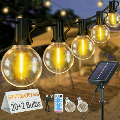 15.25m/20.13m/30.49m G40 Solar Light String, Ip44 Waterproof Outdoor Solar Light Chain/Crystal Fairy Light, With Remote Control And Adjustable Brightness, Ideal For Decorative Lighting In Gardens, Terraces, Balconies, Barbecues, Parties, And Corridors