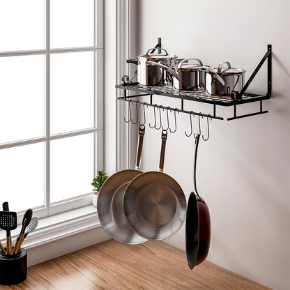 10-Hook Heavy Duty Metal Wall-Mounted Kitchen Organizer, Multifunctional Hanging Rack for Pots, Pans, and Cooking Utensils Storage, Space Saving Design for Small Kitchens