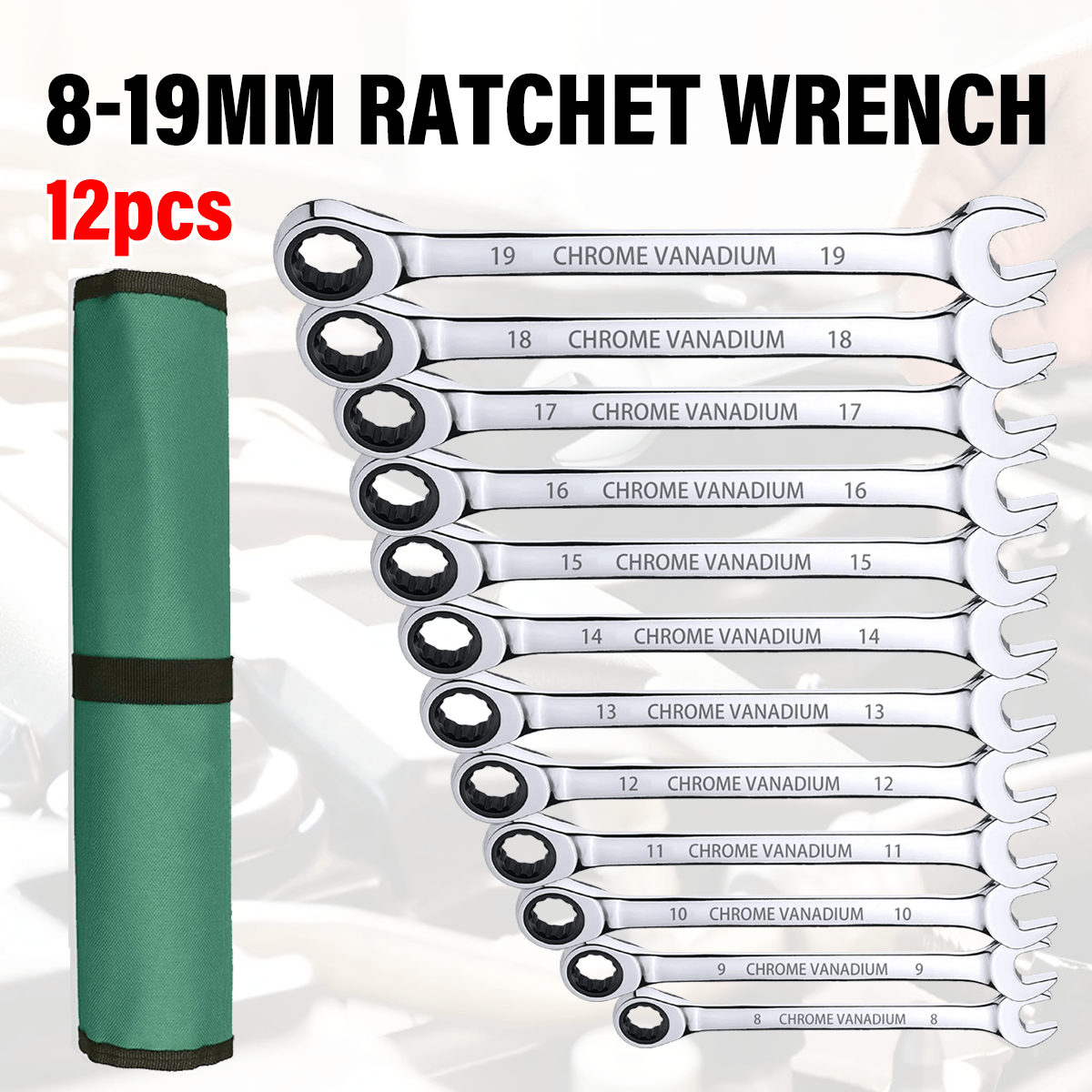 12pcs Ratchet Spanner Wrench Set, 72-Tooth Gear Ring Torque Socket Wrench Set, Metric Combination Ratchet Spanner Set, Car Repair Tools
