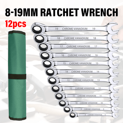 12pcs Ratchet Spanner Wrench Set, 72-Tooth Gear Ring Torque Socket Wrench Set, Metric Combination Ratchet Spanner Set, Car Repair Tools