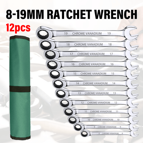 12pcs Ratchet Spanner Wrench Set, 72-Tooth Gear Ring Torque Socket Wrench Set, Metric Combination Ratchet Spanner Set, Car Repair Tools