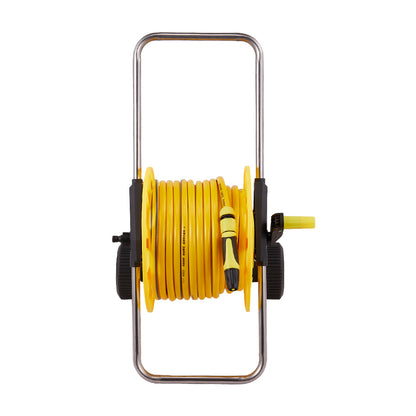 Complete Watering Kit/ Garden Hose Reel Trolley Portable With 20-50M Hose Pipe, Sprinkler Gun & Connector - Heavy Duty Watering System for Outdoor/Lawn/Car Wash (Yellow)