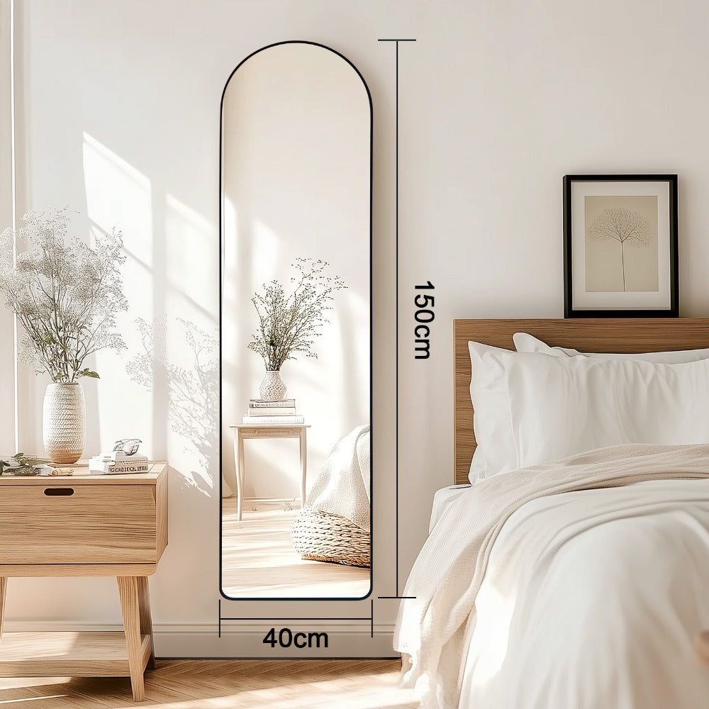 Full-Length Arched Mirror 150x40 cm / 160x50 cm – Large Standing Floor Mirror with Sleek Aluminum Frame – Modern Full Body Mirror for Bedroom or Hallway