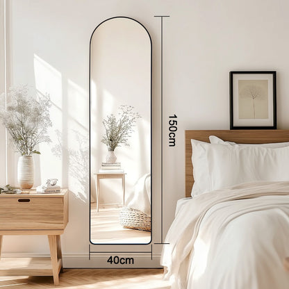 Full-Length Arched Mirror 150x40 cm / 160x50 cm – Large Standing Floor Mirror with Sleek Aluminum Frame – Modern Full Body Mirror for Bedroom or Hallway