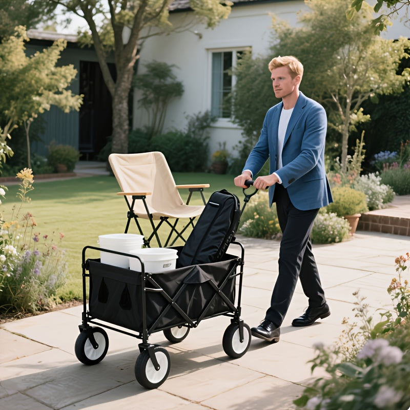 1pc Heavy-Duty 4-Wheel 199.58KG Garden Cart with Ergonomic Handle & Reinforced Steel Frame - All-Terrain Wheels, Large Capacity Utility Wagon for Camping, Hiking, Farming, Garden, Hiking Gear, Sturdy Construction