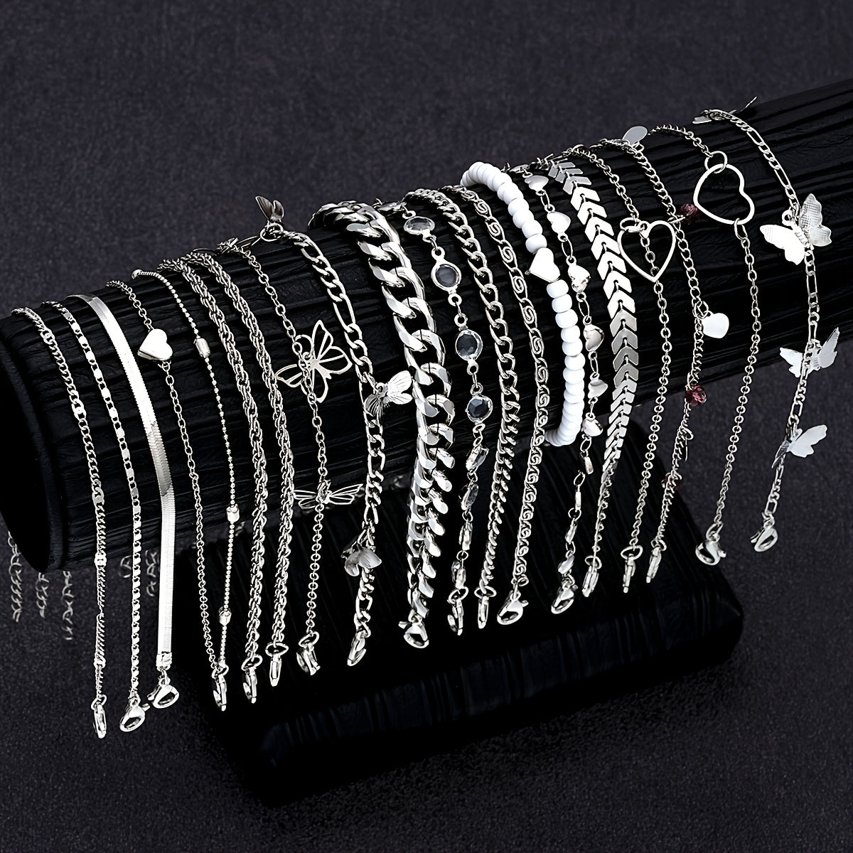 [Charm Anklets Set] 19pcs Fashionable Simple Elegant Charm Anklets Set - Zinc Alloy Multi-Design