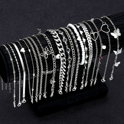 [Charm Anklets Set] 19pcs Fashionable Simple Elegant Charm Anklets Set - Zinc Alloy Multi-Design