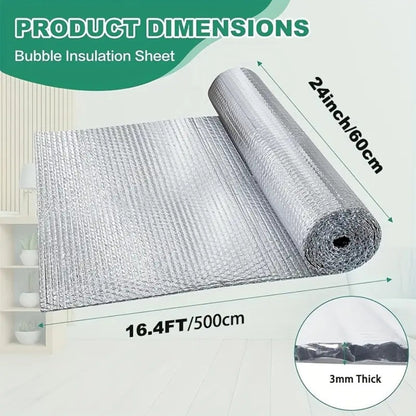 Radiator Insulation Foil Roll Bubble 5M x 60CM Heat Reflective Energy Saving Film with 6 Double Sided Tapes