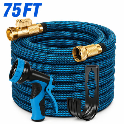 100ft Heavy-Duty Garden Hose, Expandable, Four Colors Are Available, With 1/2" Solid Brass Fittings, Leakproof Design, Durable Rubber Material, US Standard Threads- Perfect For Gardening, Cleaning, Forestry.