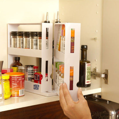 1 piece, double-layer rotating kitchen spice rack, plastic shelf, multi-purpose organizer for kitchen, pull-out cabinet and countertop storage for spice bottles and cans, space saving storage rack, white, size: 28 cm W x 10.2 cm D x 27.5 cm H