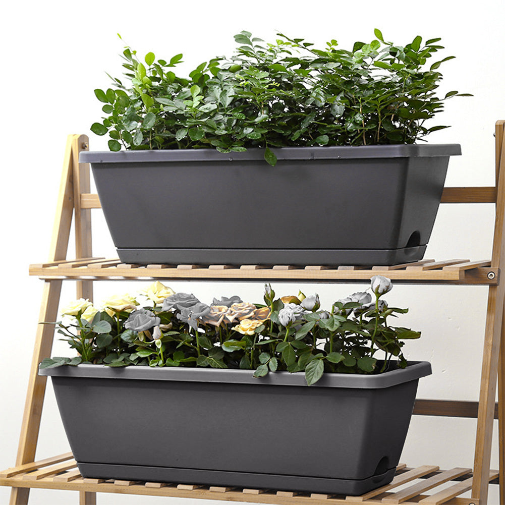 5pcs Balcony Vegetable Basin, Long Strip Horon Basin, Outdoor Creative Plastic Vegetable Planting Box, Available in White, Gray, Dark Green And Brick Red. Available Sizes: L42.5*W17*H14Cm/L49.5*W19*H*14Cm