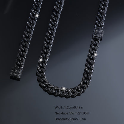 2pcs/Set Cuban Link Chain Necklace And Bracelet Set, Men'S Christmas Gifts, Hip Hop Style Choker Plus Bracelet Jewelry Set, Unisex Jewelry for Party Favors, Idea Gift Options