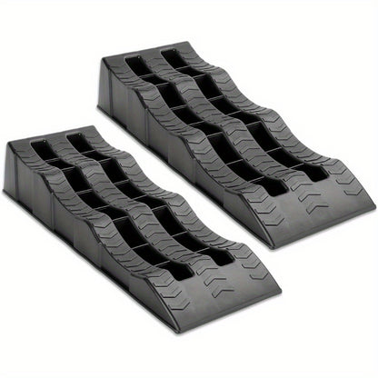 2pcs Car Ramps 4 Ton Plastic Kerb Ramps Wavy Ramp Car Ramps Heavy Duty 3 Step Car Lift Ramps Caravan Leveling Ramps for Home Garage Motorhome Leveling 61X21.5X12CM