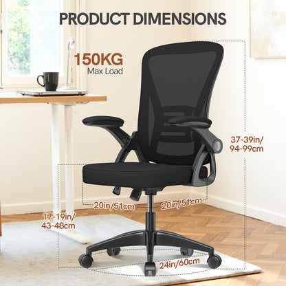 GartistGo Office Chair Ergonomic Desk with 90° Flip-up Armrest Lumbar Support, Height Adjustable Chair, Executive Swivel Computer Padded Seat Cushion for Home/Office