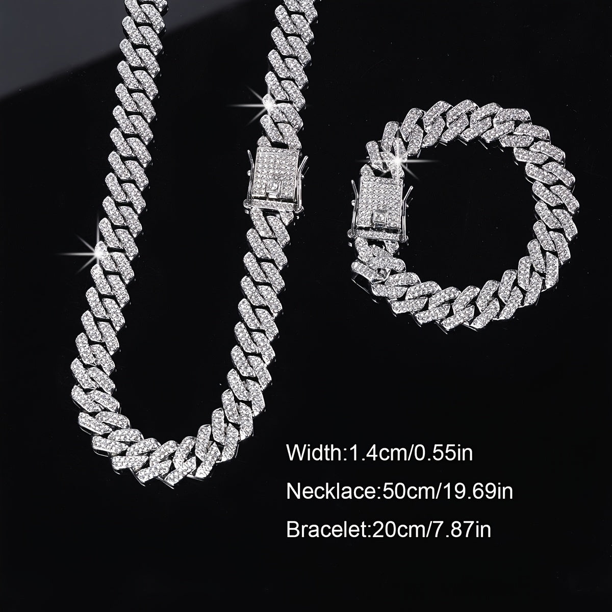 Cuban Chain Necklace & Bracelet Set – Three Finishes