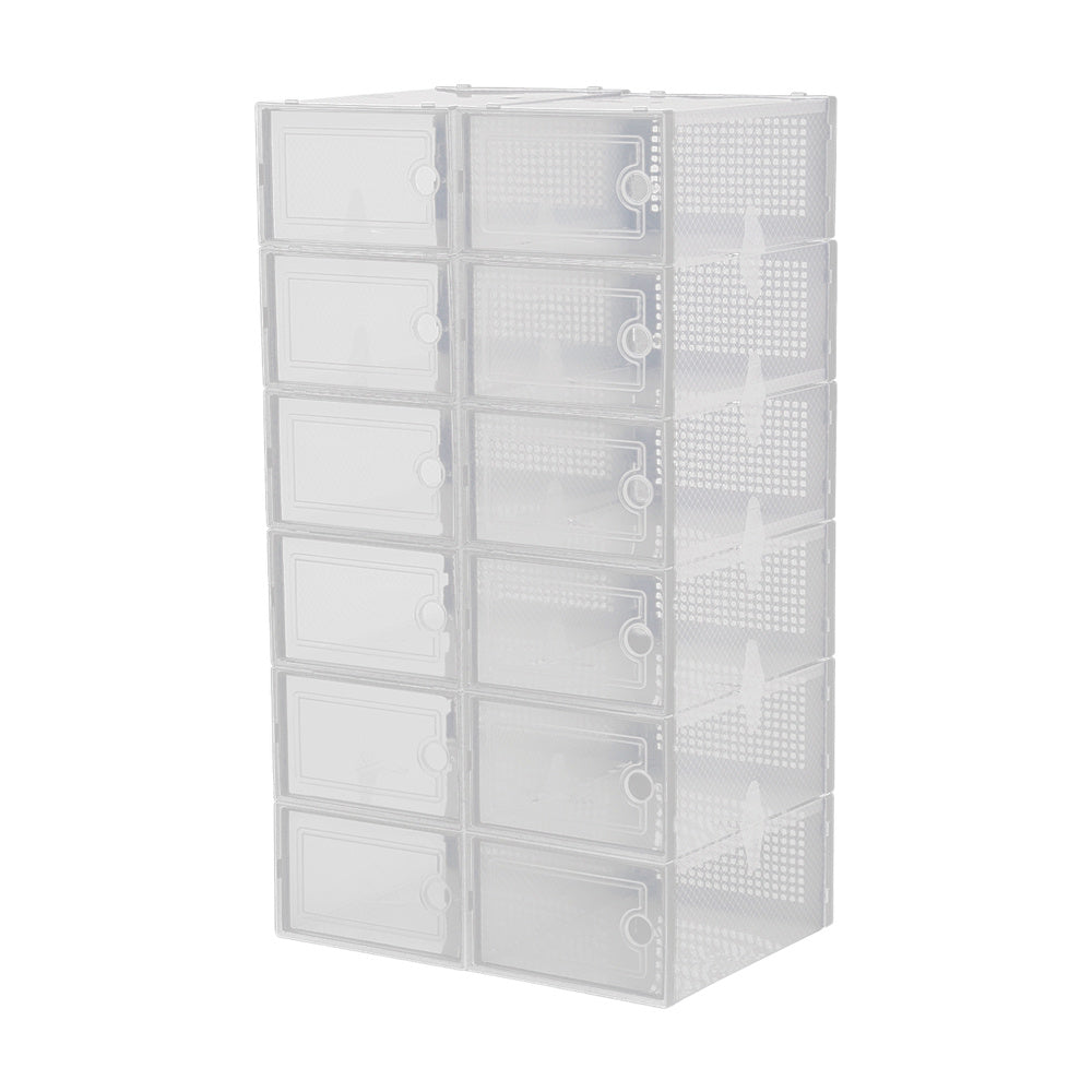 Pack of 12 Stackable Shoe Organizers Shoe Storage Boxes with Dustproof Doors, Large Shoe Boxes Transparent Foldable Shoe Storage Cabinet, Portable Space-saving Shoe Box, Under Bed Shoe Containers, Versatile Footwear Containers Holder for Entryway, Closet,