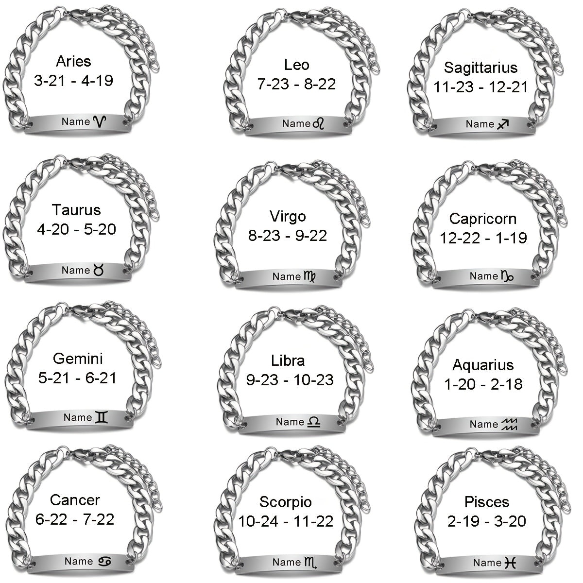 Customized Personalized 12 Constellation Symbol Bracelet, Custom Name And Constellation Symbol, Men's Bracelet, Stainless Steel Chain Hand Card Bracelet, Father's Day Gift for Dad, Husband, Lover, Handsome Gift
