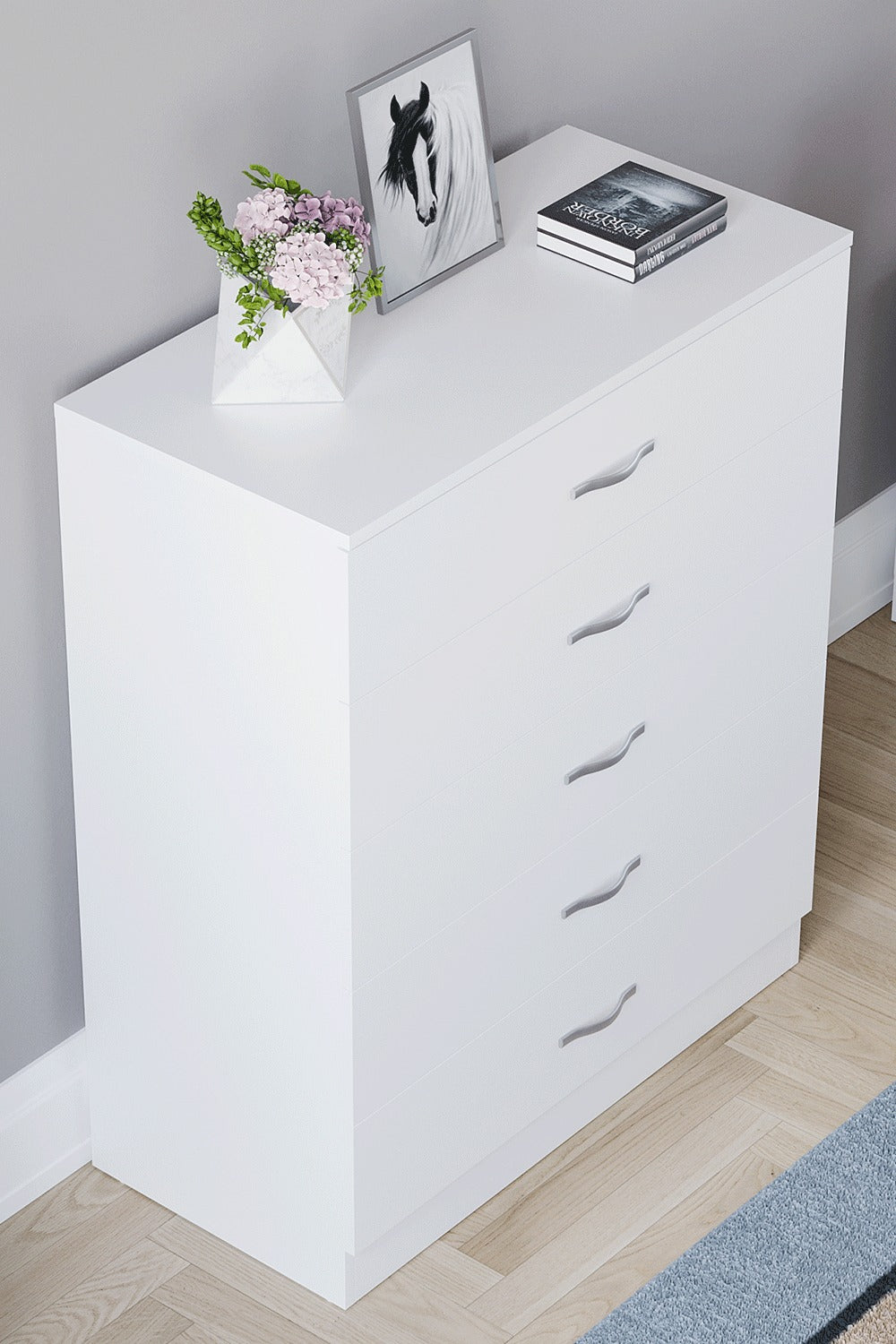 Chest of Drawers 5 Drawer Dresser with Metal Handles & Anti-Bowing Support, Bedroom Storage Furniture in White, Black, Grey & Pine – Spacious & Sturdy