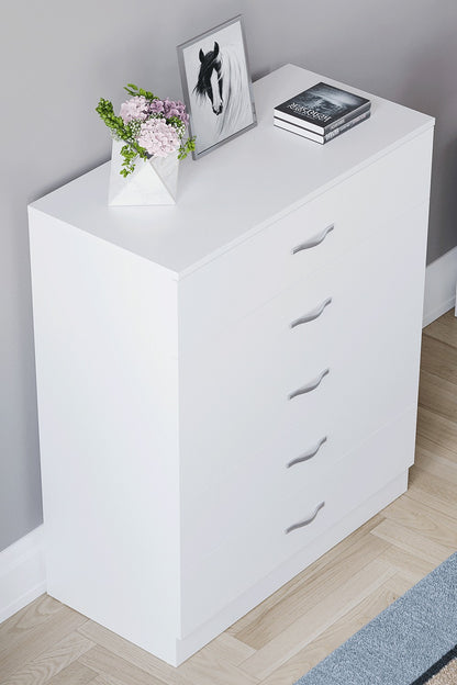 Chest of Drawers 5 Drawer Dresser with Metal Handles & Anti-Bowing Support, Bedroom Storage Furniture in White, Black, Grey & Pine – Spacious & Sturdy