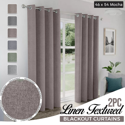 2pcs Linen Textured Blackout Curtains – Linen-Look Coated Thick Fabric Grommet Top Drapes for Bedroom & Living Room, Noise Reducing Energy Saving Window Panels for Home Decor 135GSM