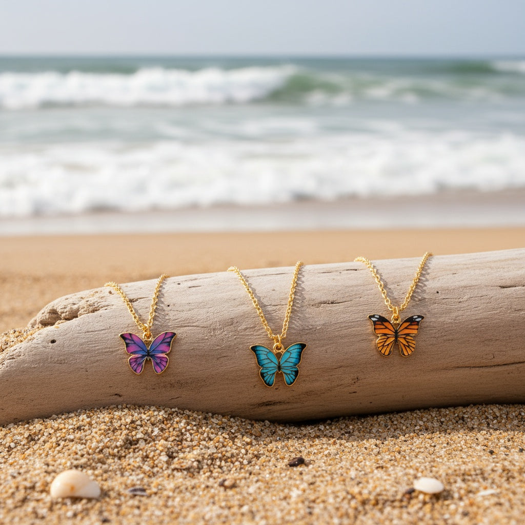 10pcs Set of Fashionable, Elegant, and Minimalist Colorful Butterfly Y2K Pendant Necklaces, Unisex Design Suitable for Vacation, Parties, Dates, Gifts, Daily Versatility, Includes a Greeting Card with Festive Wishes