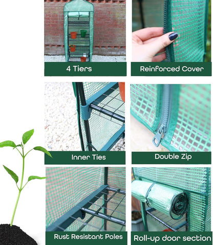 4-Tier Mini Greenhouse with Reinforced Shelves – Portable Indoor & Outdoor Plant Grow House – Heavy Duty Weatherproof Garden Greenhouse for Seedlings, Herbs, and Flowers – Space-Saving Vertical Planter