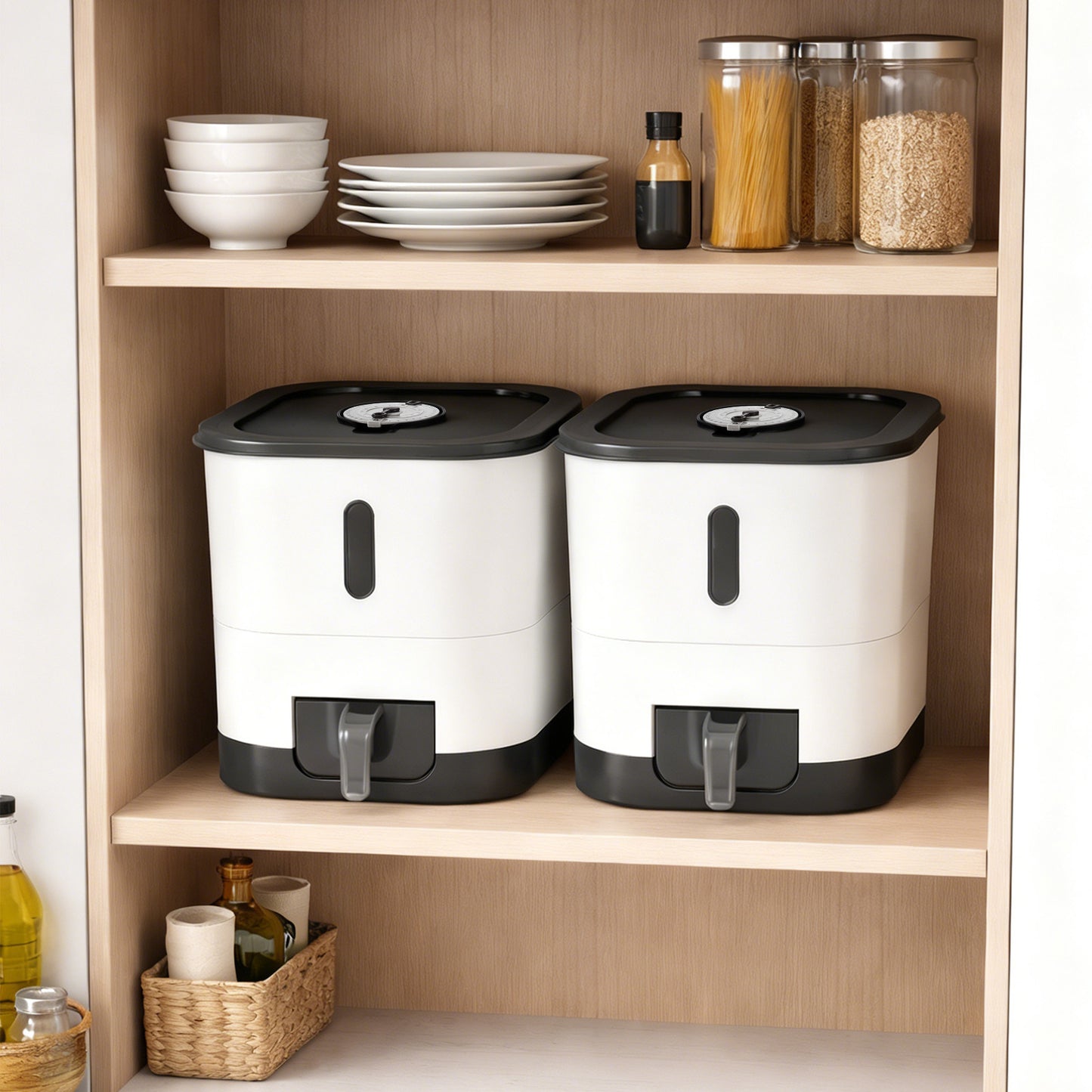 14/25L Automatic Rice Dispenser Large Capacity, Sealed Rice Storage Container, Suitable for Rice, Grains, Flour, Kitchen Supplies, Pet Cat and Dog Food Storage Container, Ideal for Kitchen, Home Use