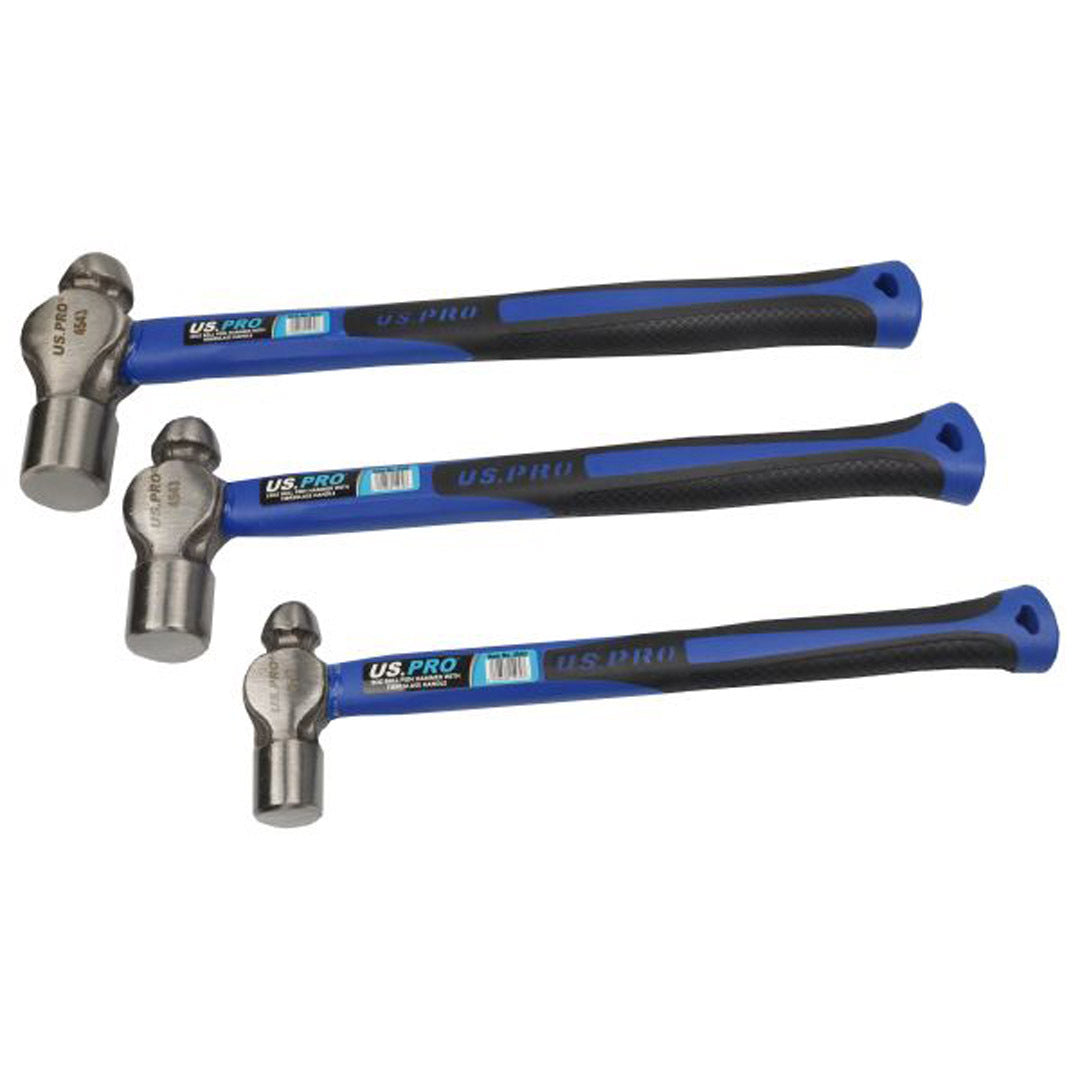 US PRO 3pcs Ball Pein Hammer Set With Fibreglass Handle 8, 16, 32oz Hammers NEW