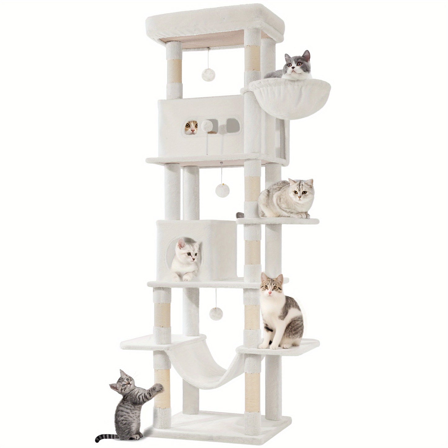 210 Cm Large Cat Scratching Post, Cat Tower For Maine Cats, Large Cats, Multi-Level Scratching Post With Large Perch, Washable Mat, Cat House Furniture With 2 Caves, 8 Scratching Posts, Dark Grey