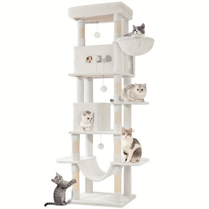 210 Cm Large Cat Scratching Post, Cat Tower For Maine Cats, Large Cats, Multi-Level Scratching Post With Large Perch, Washable Mat, Cat House Furniture With 2 Caves, 8 Scratching Posts, Dark Grey