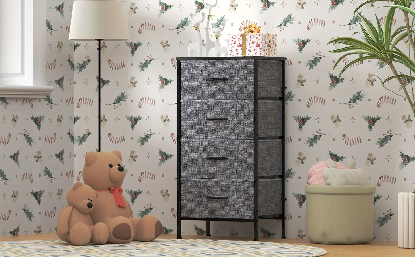4-Drawer Chest of Drawers Metal Frame & MDF Top – Slim Bedroom Storage Unit 45x30x91cm UK
