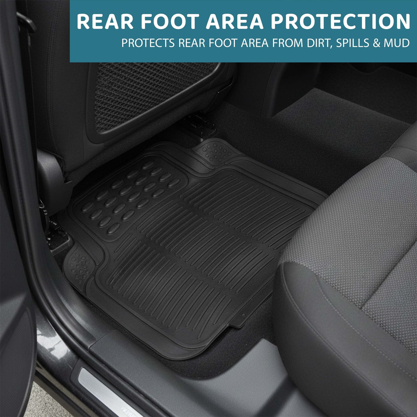 Heavy Duty Rubber Car Mats Universal Non Slip Floor Mats or Waterproof Boot Liner | Trim to Fit All Weather Protection for Cars, Vans, SUVs & Trucks