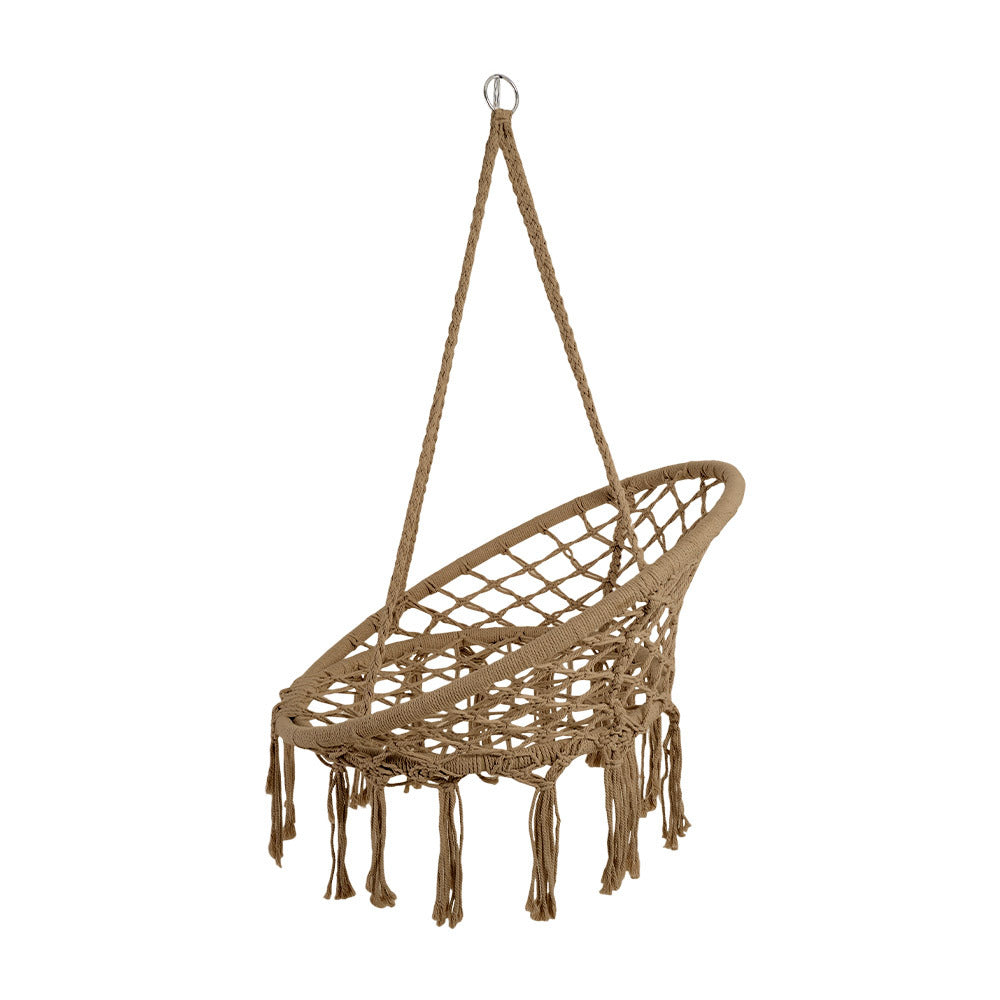 Balcony Rocking Chair, Courtyard Woven Hanging Basket, Hanging Cotton Rope Iron Ring Hanging Chair, Suitable for Indoor, Outdoor, Home, Balcony, Courtyard, Garden, Maximum Load Capacity: 200kg, Material: Iron Ring, Cotton Rope (No Include Cushion)