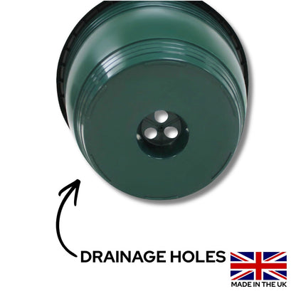 Set of 4 Plastic Hanging Baskets Dark Green - 5L Pots With Drainage Holes. Made in the UK From Recycled Plastics suitable for Flowers, Vegetables, Plants with hooks and pots. Easy Hanging, Indoor and Outdoor. Durable.