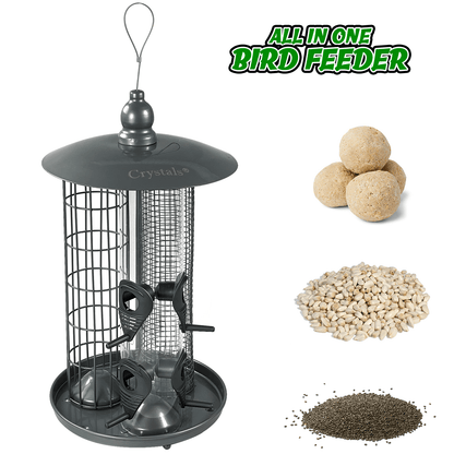 Crystals 3 in 1 Bird Feeders Hanging, Bird Seed Feeder – Seed + Nuts + Fat Ball Feeder for Garden Wild Bird Feeder - Lantern Style Bird Feeders for All Birds