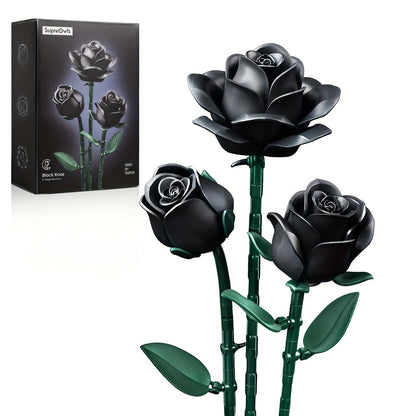 Special Party Gift Gothic Black Rose Simulation Flower Art Ornaments Background Bouquet Building Block Set 3 Rose Building Block Combination Set 152pcs