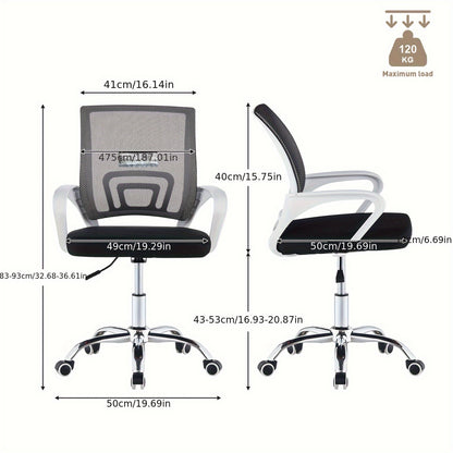 Mesh Office Chair, Executive Desk Chair Adjustable And Swivel Computer Chair with Lumbar Support And Wheels, Mid-Back Home Office Chair Ergonomic Task Chair