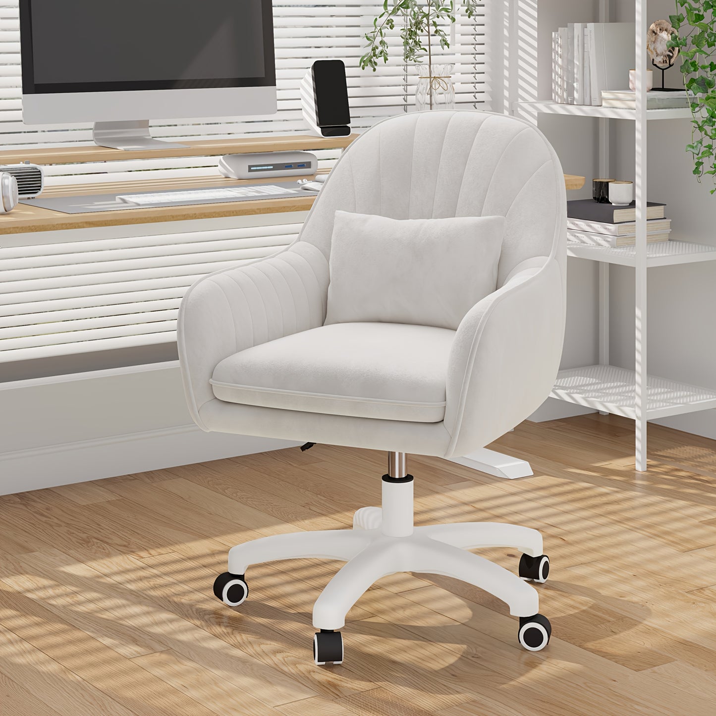Velvet Swivel Desk Chair with Pillow & Height Adjustment – 360° Rotatable Home Office & Vanity Chair, Memory Foam Seat, Up to 150kg, for Study Room & Bedroom