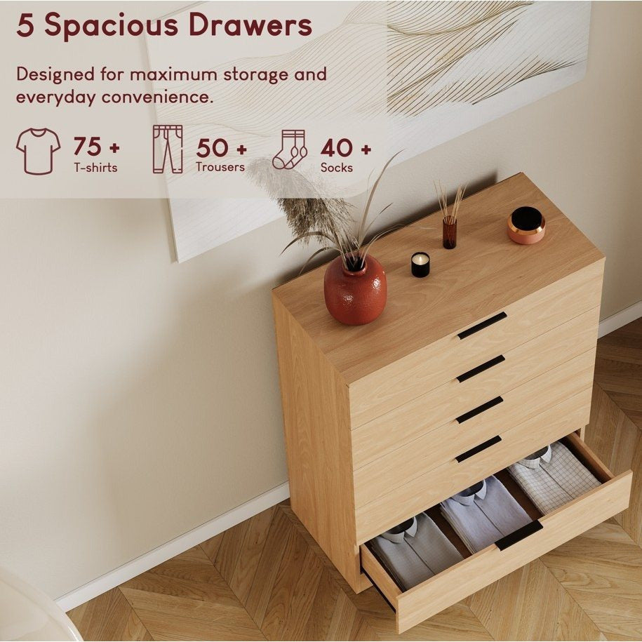 Vida Designs Trega 5 Drawer Chest Of Drawers Space-Saving Storage Smooth Glide Drawers Bedroom Furniture