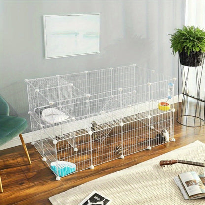 Two-Storey Metal Pet Playpen 36 Grid Panels 143x73x71cm – Indoor Small Animal Cage for Guinea Pigs Rabbits & Hamsters, Includes Mallet, Black or White