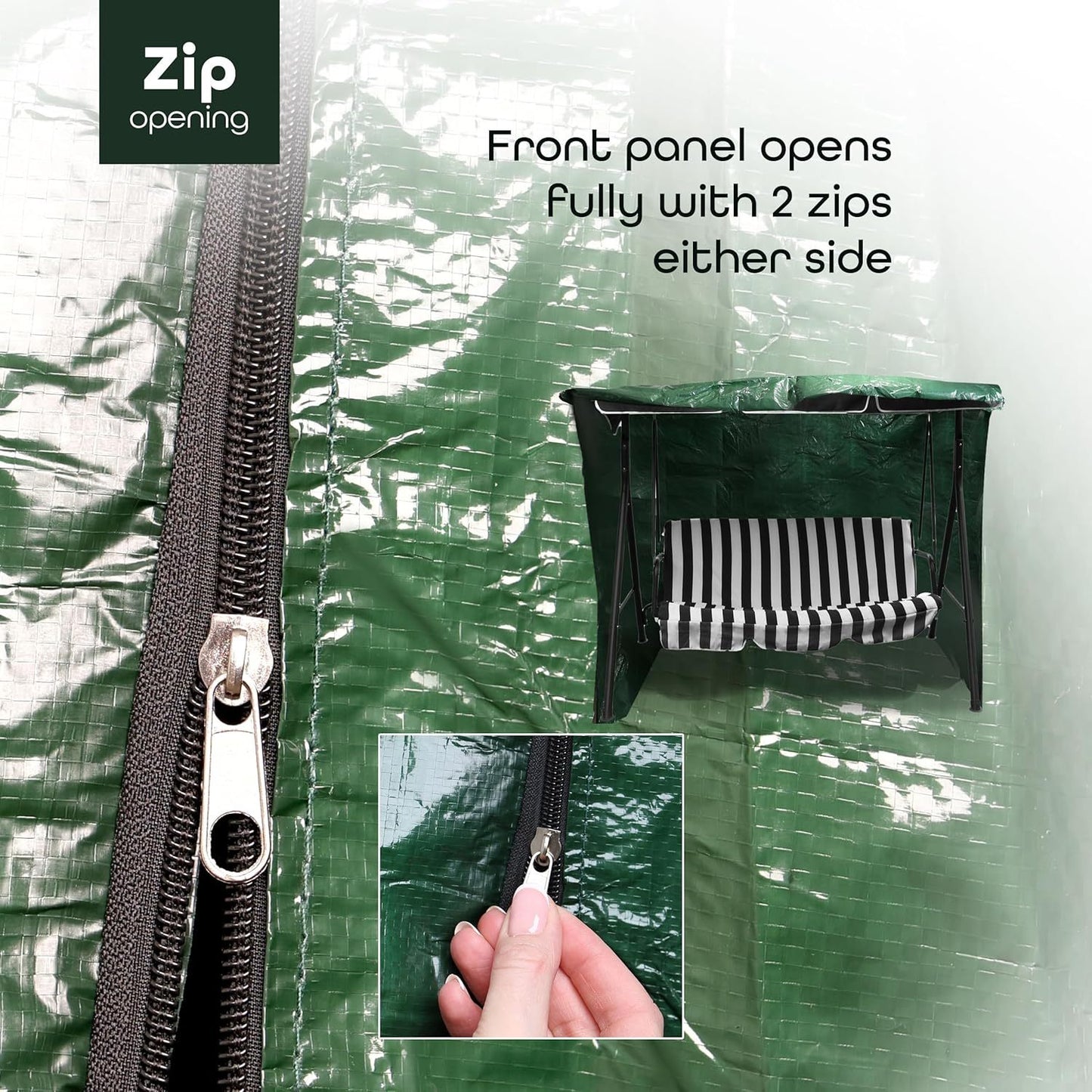 Garden Swing Covers Waterproof Heavy Duty Outdoor Swinging Chair Cover Windproof Anti-UV Patio Garden Hammock Cover With Zips (Green)