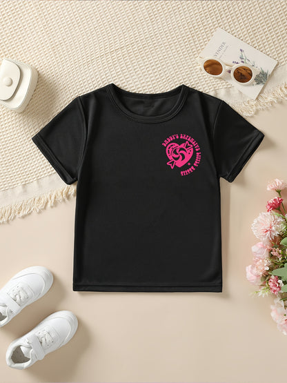 Summer Fashion Girls' Short Sleeve T-Shirt "DADDY'S EXPENSIVE LITTLE BESTIE" Heart Candy Elements Double-Sided Print Casual Versatile Top NY-DX9014