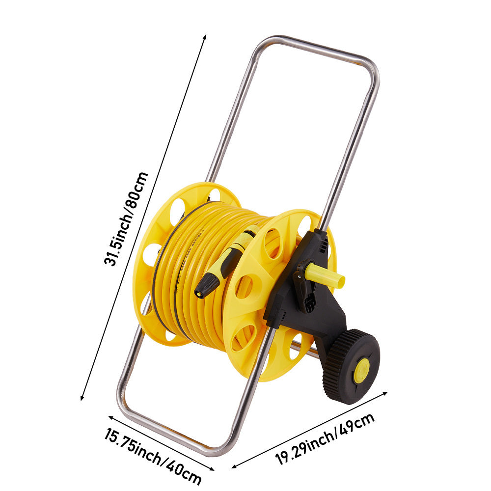Complete Watering Kit/ Garden Hose Reel Trolley Portable With 20-50M Hose Pipe, Sprinkler Gun & Connector - Heavy Duty Watering System for Outdoor/Lawn/Car Wash (Yellow)