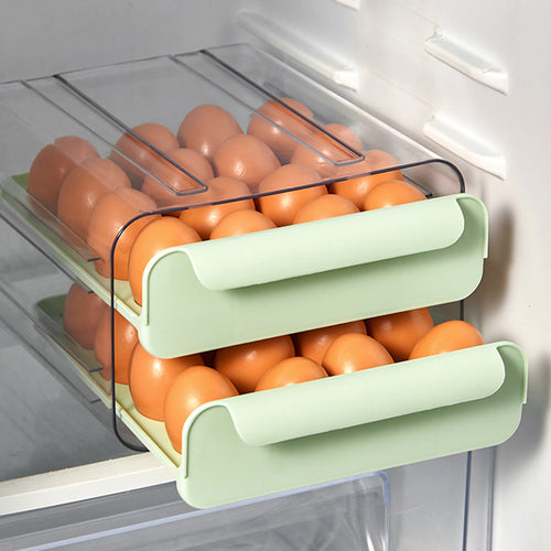 32-grid Double-layer Drawer Egg Box, Egg Storage Container Egg Holder, Plastic Egg Storage Box for Refrigeration, Light Green