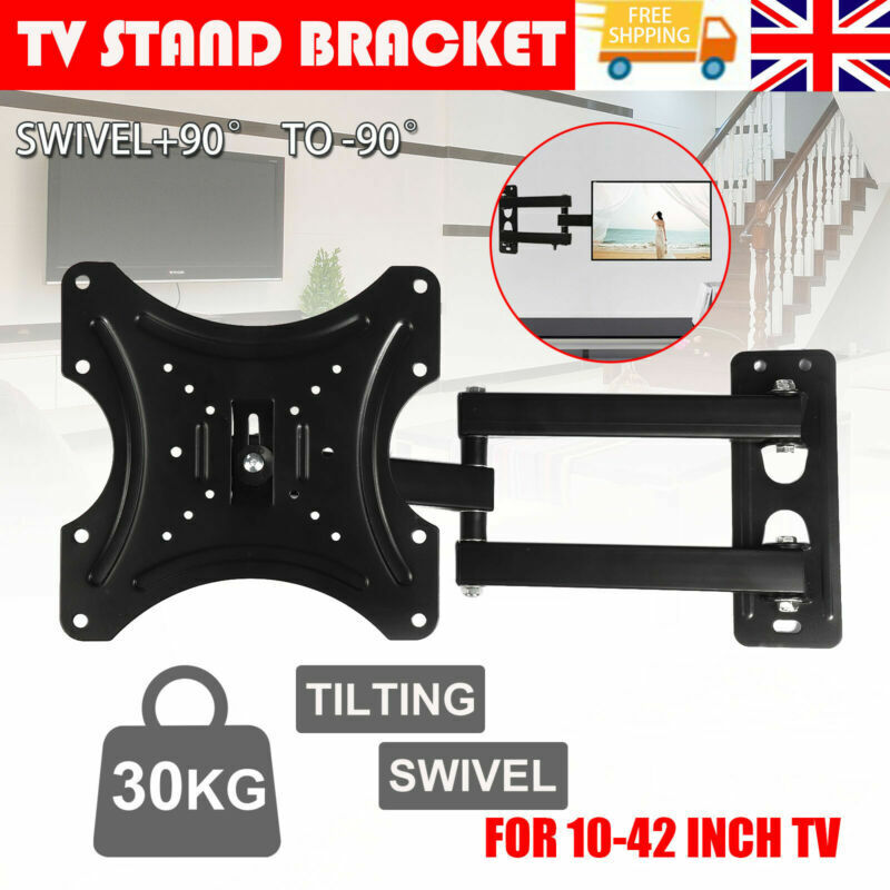 TV Wall Bracket for 10" to 42" Heavy Duty TV Mount Bracket Adjustable TV Wall Mounted Holder with Swivel Tilt Motion Arm for Flat TV Curved TV up to 30kg Max VESA 75x75mm to 200x200mm