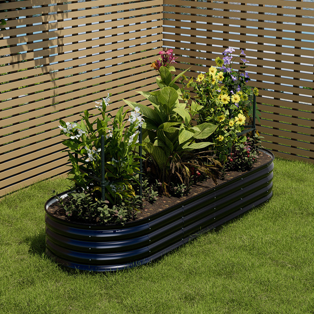 Extra Large Raised Beds for Garden, Oval Planter Box with Plant Climbing Frame, Outdoor Raised Planters for Vegetables, Flowers & Herbs, Bottomless Metal Garden Bed