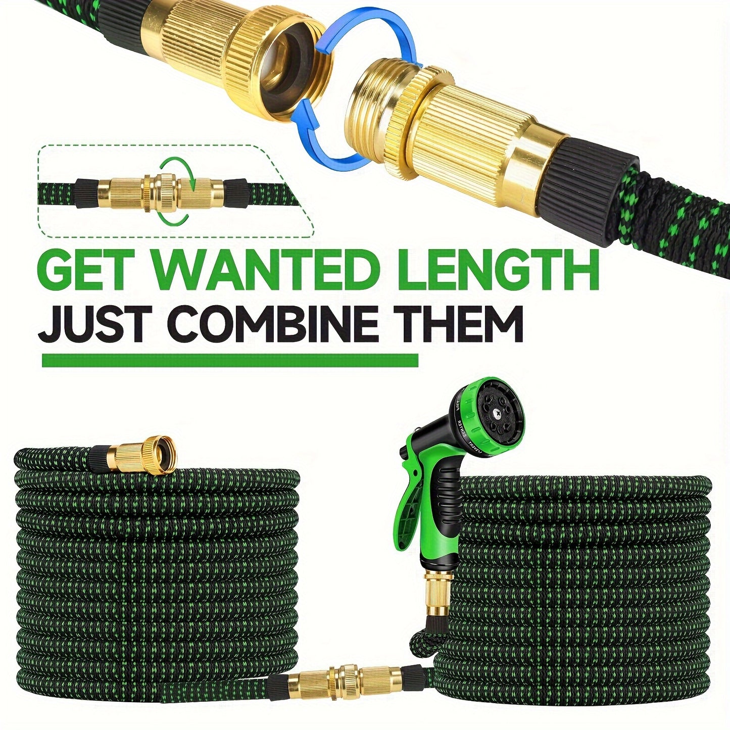 LOVFEN Ultra-Lightweight Expandable Garden Hose - Leak-Proof, 10-Function Nozzle, Retractable, Flexible, Kink-Resistant, Durable, Easy-To-Store Water Hose for Gardening, Washing Cars, And Outdoor Activities 7.62/15.24/22.86/30.48/45.72meter