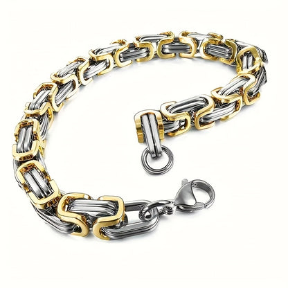 2pcs Set of Fashionable and Domineering Stainless Steel Necklace + Bracelet Jewelry Set, Men's Imperial Chain Accessories, Ideal Jewelry Gift for Wearing on Any Occasion, Matching with Any Clothing, Gifts